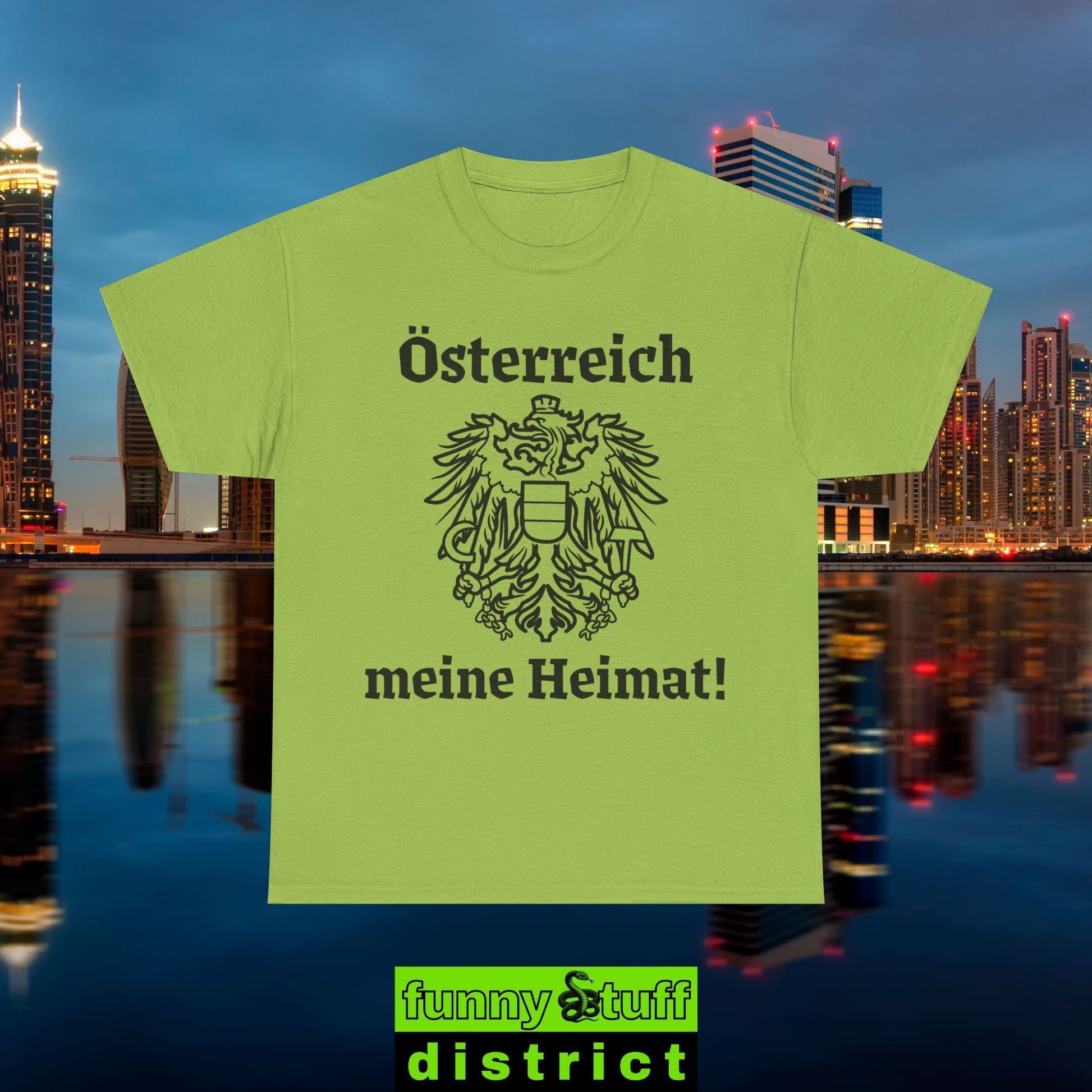 T-Shirt Baumwolle Motiv Österreich meine Heimat in kiwigrün