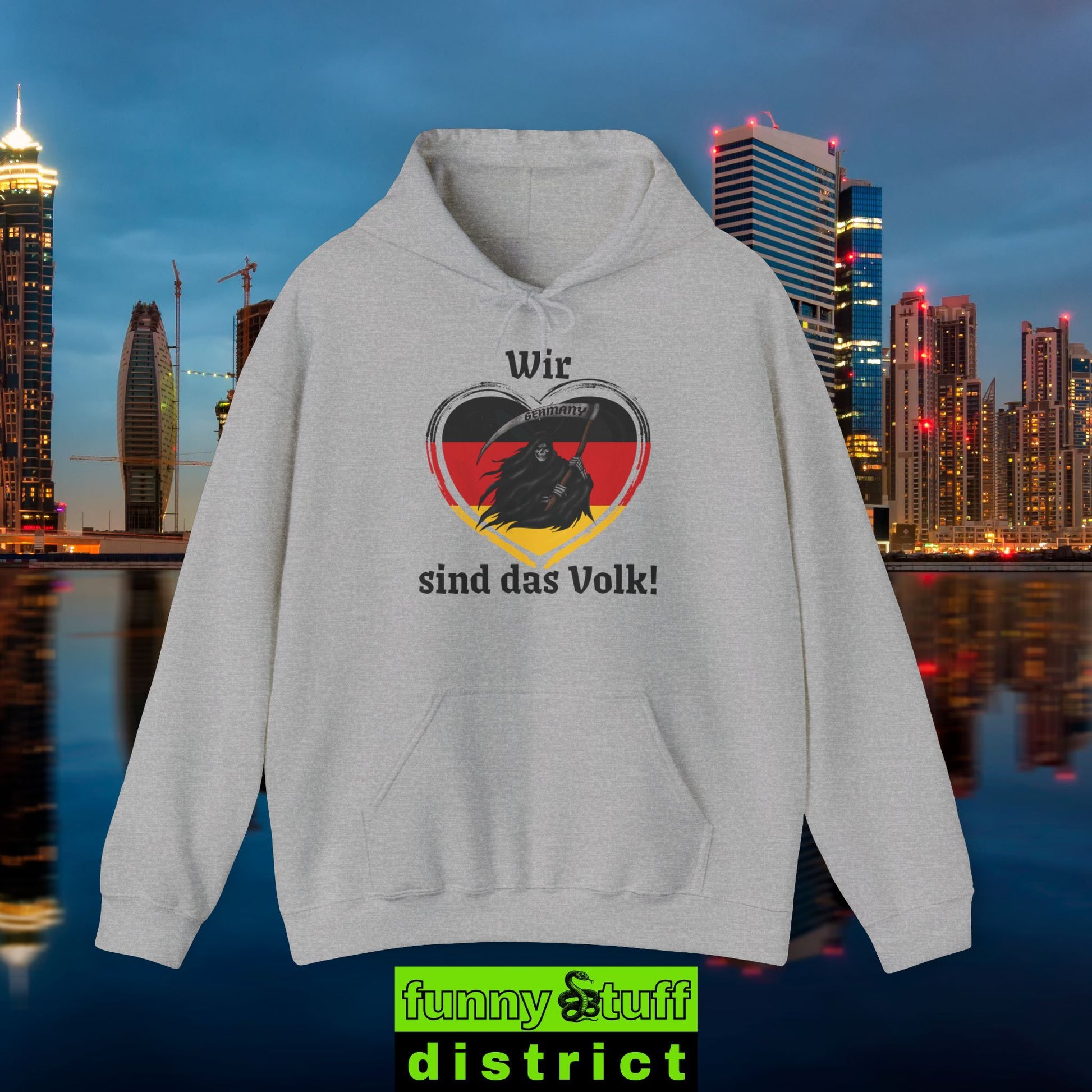 Hoodie von vorne Motiv Wir sind das Volk in sportgrau