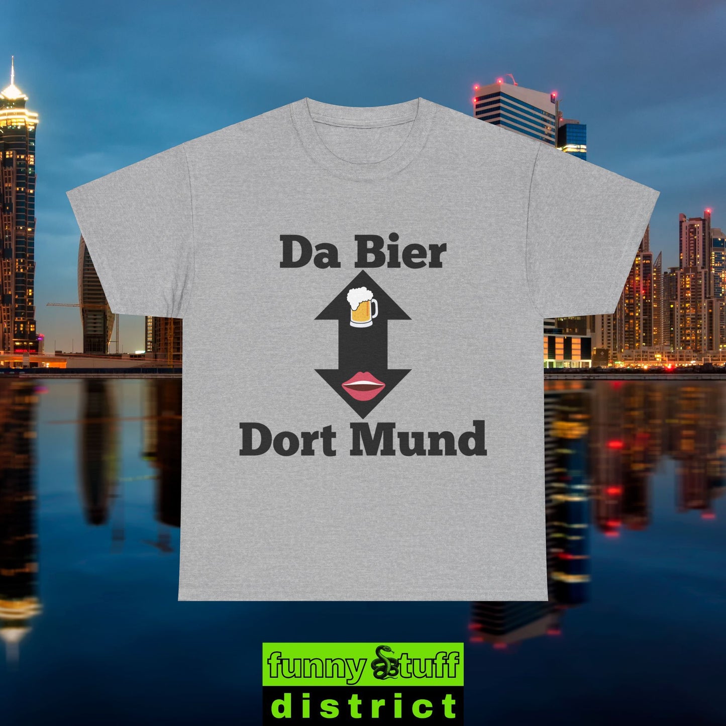T-Shirt Baumwolle Motiv Da Bier Dort Mund von vorne in sportgrau