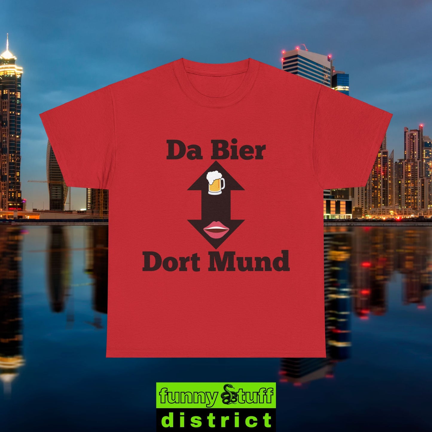 T-Shirt Baumwolle Motiv Da Bier Dort Mund von vorne in rot