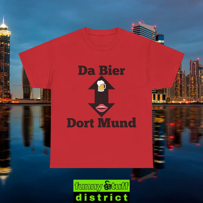 T-Shirt Baumwolle Motiv Da Bier Dort Mund von vorne in rot