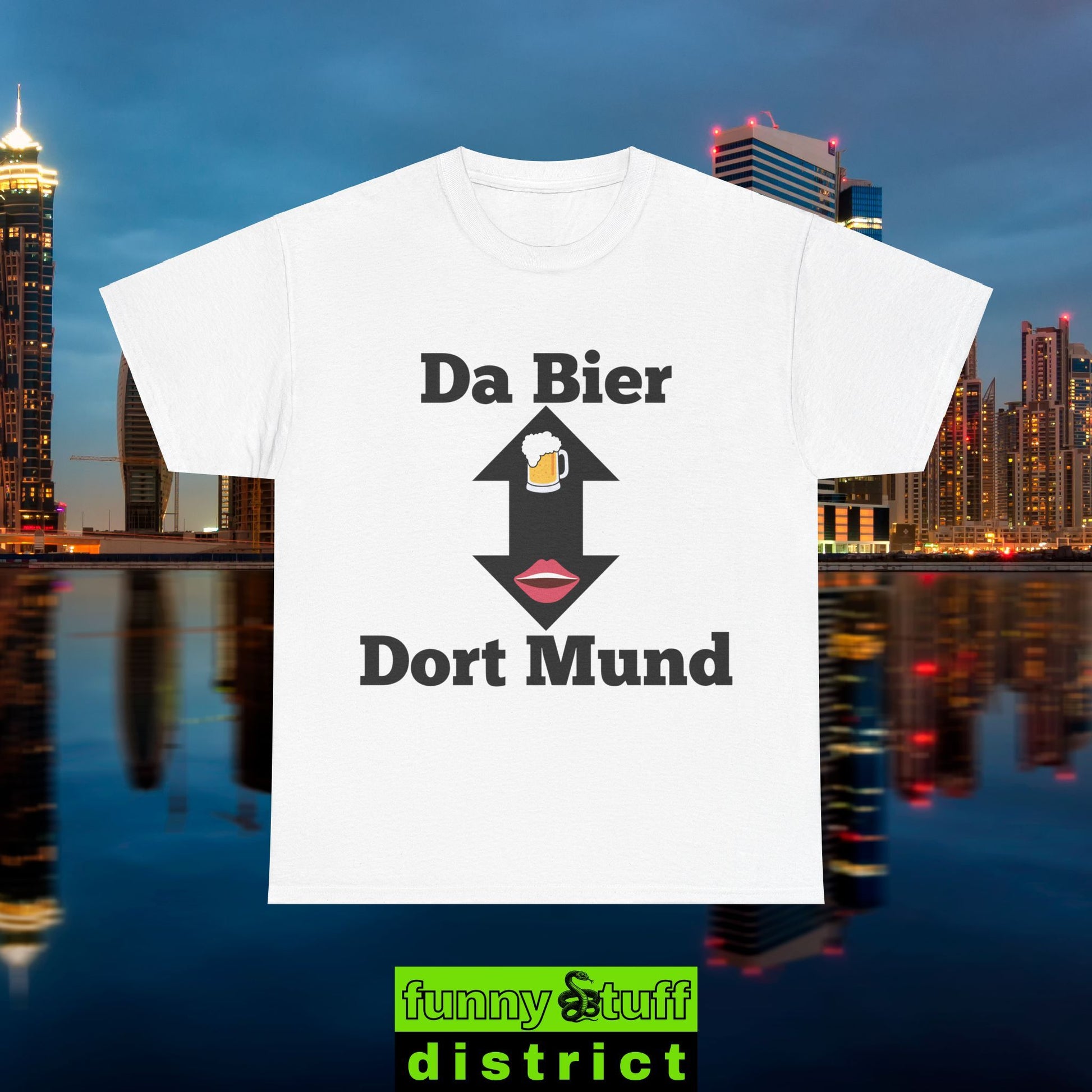 T-Shirt Baumwolle Motiv Da Bier Dort Mund von vorne in weiß