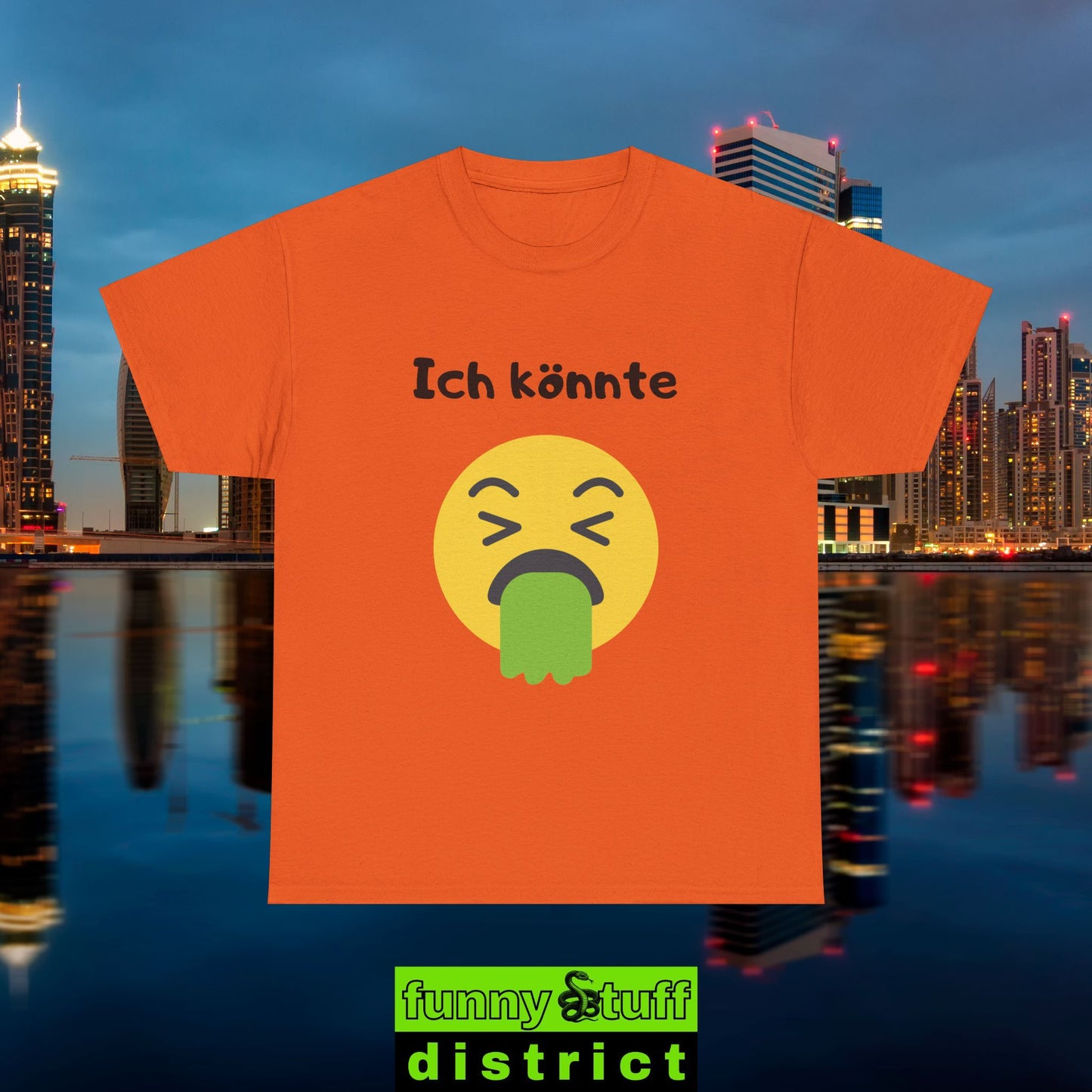 T-Shirt Baumwolle Motiv Ich könnte kotzen von vorne in orange
