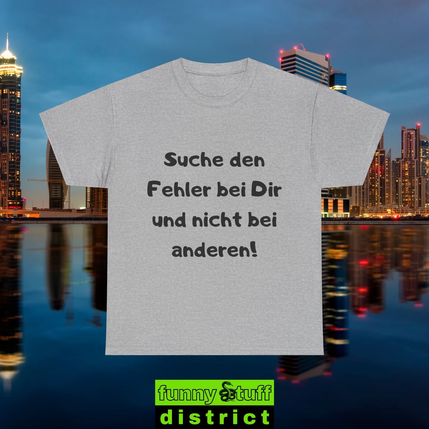 T-Shirt Baumwolle Motiv Suche den Fehler bei Dir von vorne in sportgrau