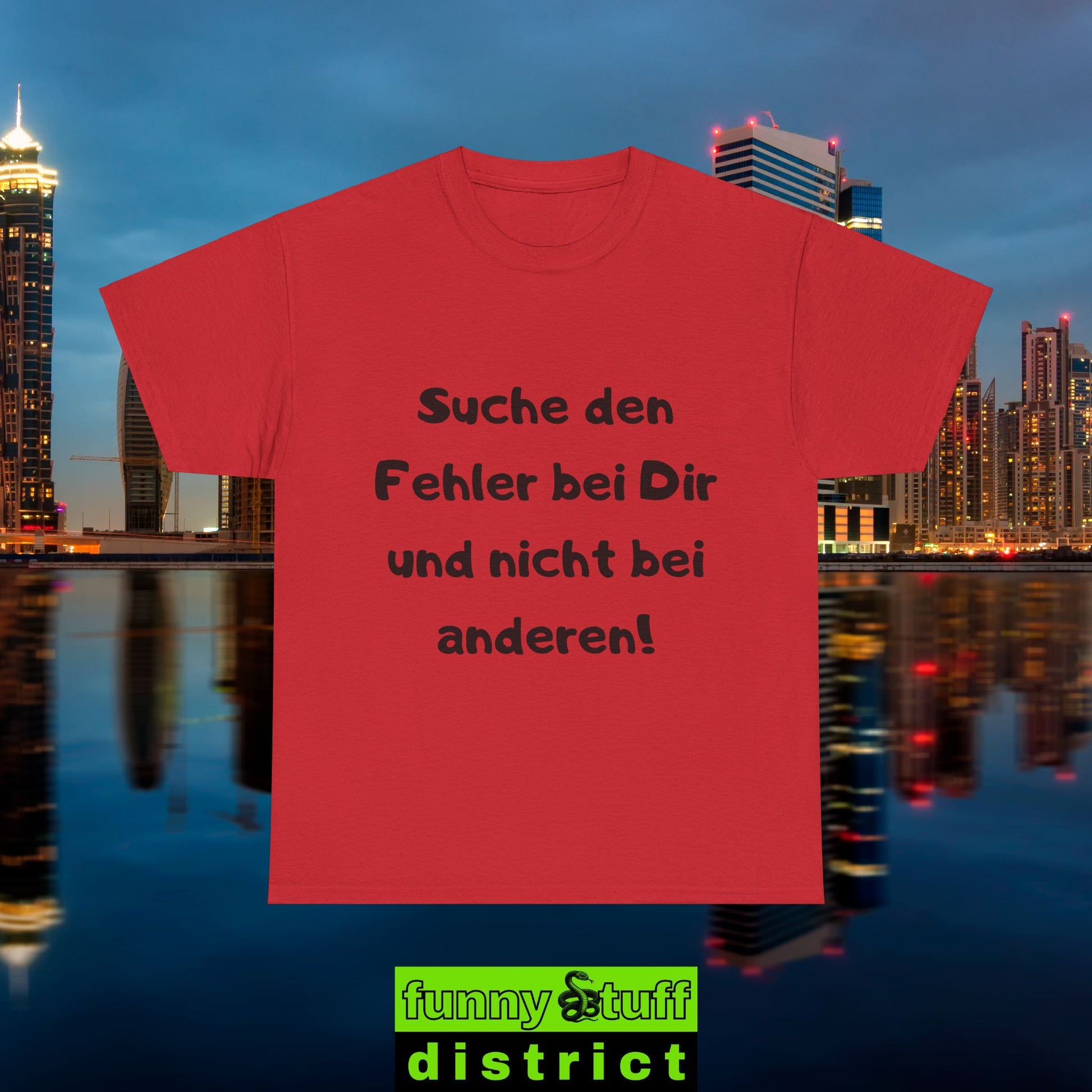 T-Shirt Baumwolle Motiv Suche den Fehler bei Dir von vorne in rot
